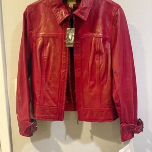 Chic Vibrant Red Leather Jacket